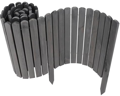 Aquagart Lot de 2 clôtures enroulables en bois - Gris - 30 x 200 cm - Pour délimitations de parterres et de pelouse - Bordure flexible pour chemins et planches à roulettes