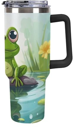 RTFGHJS 40 Oz Tumbler with Straw And Lid Frog In A Pond Insulated Travel Coffee Mug Stainless Steel Water Bottle Vacuum Insulated Tumblers for Sport Work Car Travel Weekends