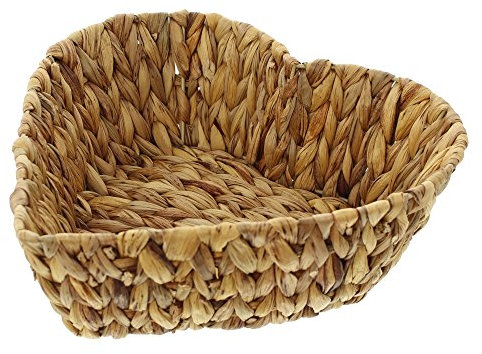 FRANK FLECHTWAREN Dekokorb Herzform 30 x 30 x 10 cm Geschenkkorb Aufbewahrungskorb Wasserhyazinthe Metallrahmen naturfarben handgeflochten stabil