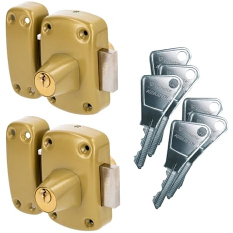 Vachette Lot de 2 Verrous de Porte Cylindre Double Cyclop - Ouverture à clé identique - Verrou à clé extérieur et intérieur - Cylindre ø 23mm, Longueur 45mm, 5 goupilles - 67603MN/SC - 6 clés