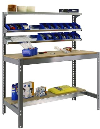 Simon Rack Banco de Trabajo Taller, Capacidad Carga 600 kg, 1445x1210x610 mm, Mesa de Trabajo, Gris/Madera - BT1