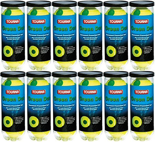 Tourna 12 Pack Pressurized Green Dot Tennis Balls in a Pressurized Can, USTA Approved