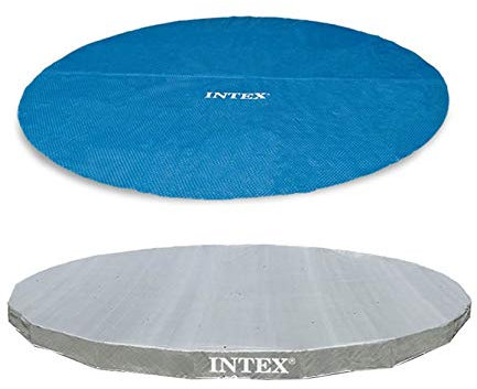 Intex 18' Round Easy Set Vinyl Solar Cover Bundled with 18' Deluxe Debris Pool Cover Above Ground Swimming Pools, Pool Cover Accessory Only
