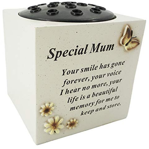 Special Mum Graveside Memorial Flower Graveside Vase with Verse Butterfly & Flowers