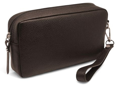 FAST WORLD SHOPPING Sac de poignet en cuir véritable pour homme avec poignée amovible, sac à main fabriqué en Italie, sac avec poignée sous bras, bureau, voyage, décontracté, 22 x 12 x 5 cm, marron