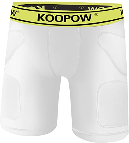 KOOPOW Pantalones Cortos Deslizantes Juveniles , Acolchados Deslizantes, Almohadillas Con Bolsillo Para Copa Béisbol, Fútbol, Hockey, Lacrosse Y, Niños, Blanco, Verde