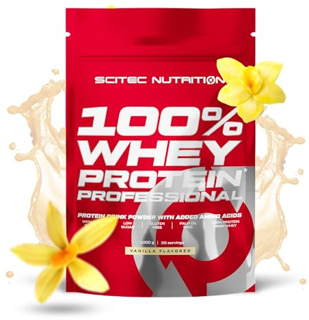 Scitec Nutrition 100% Whey Protein Professional – Enhanced with Extra Amino Acids & Digestive Enzymes – Gluten-Free – Palm Oil Free, 1000 g, Vanilla