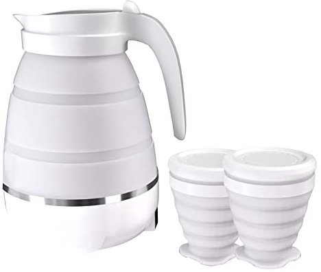 Faltbarer Wasserkocher, Wasserkessel Elektrischer Reise-Wasserkocher mit 2 faltbaren Tassen Mehrfacher Heizung Einstellungen Tragbarer Leichter Kessel für Wasser Milch Kaffee Tee (Weiß)