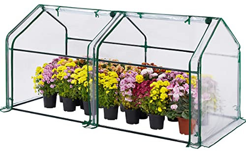 Quictent Foliengewächshaus Folienfrühbeet 90 x 180 x 90 cm, 2 Türen, Spitzdach, Tomatengewächshaus Frühbeet, Aufzucht, Gewächshaus, PVC, transparent