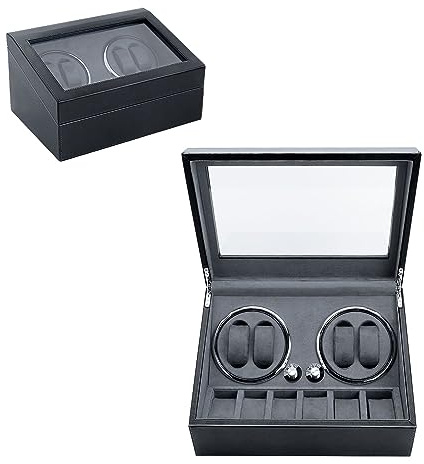 Mcbazel Automatic Watch Winder for 4 Watches & 6 Extra Storages with Blue LED,PU Leather 4 Watch Winder Box with Quiet Running Motor and 4 Rotation Mode Setting