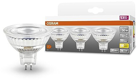 OSRAM Niedervolt-ledda reflektorlampor MR16 med eftermontering av uttag, LED-alternativ till Niedervolthalogen-lampor, 6,5 W, 12 V, 2700 K, 621 lm, livslängd 15000 timmar, garanti: 3 år, 3-pack