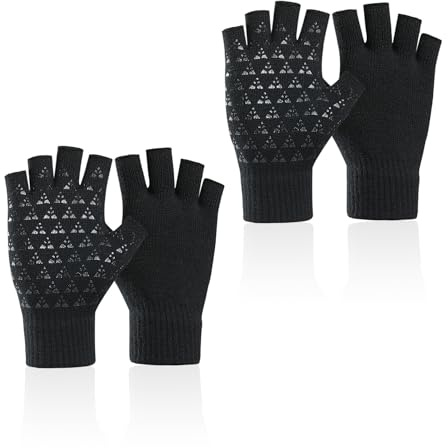 COACOM Guanti Termici Neri a Mezza Dita, Antiscivolo, Unisex, Accessori Invernali, Da Guida, Nero, Taglia Unica
