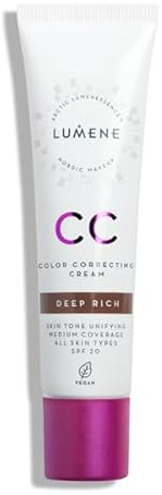 LUMENE CC Cream Color Correcting Cream Foundation | SPF 20 | Medium Coverage | Lightweight and Antioxidant-Rich | Hydrates While Reducing Redness | All Skin Types | Vegan |30 ml | Deep Rich
