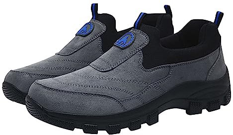 Zapatos Seguridad Hombre Verano Zapatillas Casual Azul Hombre para Hombre Zapatos Sin Cordones Zapatos De Trabajo De Ancho Ancho Casual Zapatillas De Deporte para Caminar Y Conducir Cómodas (Grey 42)