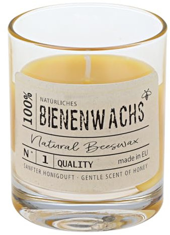 Stumpenkerzen 100% Bienenwachs-Kerze Honig Duft Glas 79 x Ø 65 mm