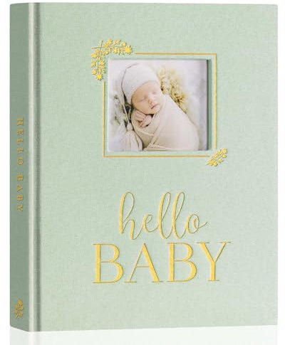 Lanpn Livre de Naissance Bébé, Album Cadeau Naissance Bébé Fille Garçon, 154 Pages Baby Memory Book, Livre Photo Souvenirs Bebe pour Coller des Photos et Nouveaux-nés avec fenêtre DIY, Vert, Anglais