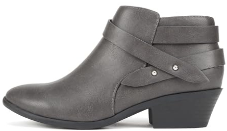 Soda SWEETEN Women's Fashion Closed Toe Multi Strap Ankle Bootie Block Heel (Wide Fit Available), Dark Grey Pu, 8 UK