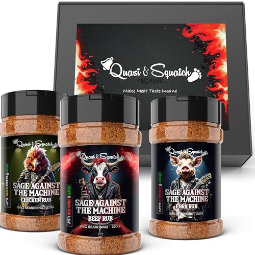 BBQ Rub Gift Set by Quasi & Squatch - Sage Against The Machine - Premium BBQ Rubs For Pork, Chicken & Beef | Perfect Blend of Spice for Barbecue and Grill | Large Jar 3 Packs