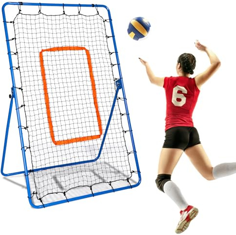 5-Angle Adjustable Volleyball Rebounder, 6x3.6 Ft Bounce Back Net Target Goal with PE Netting & Bungee Cords for Training, Practice, Spiking and Bumping