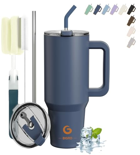 BIGRD Insulated Coffee Cup Travel Mug with Handle and Straw 40oz,Stainless Steel Double Wall Vacuum Leak Proof Water Bottle for Cold Hot 1.2L,BPA-Free,Twilight