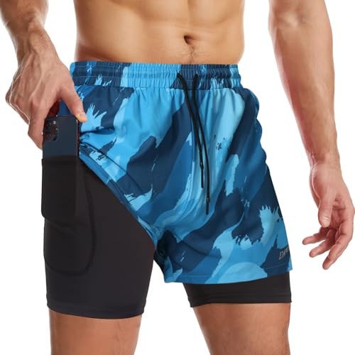 Danfiki Pantalones Cortos de Running para Hombre con Bolsillo para teléfono Entrenamiento Ligeros de Secado rápido,Amarillo Marino,XL