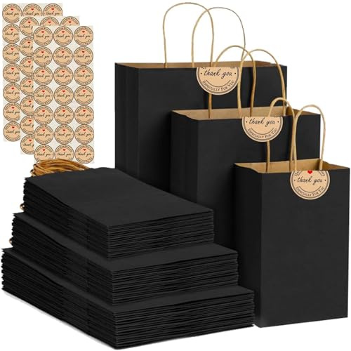 50 sacs en papier kraft avec poignées - Sacs cadeaux de tailles variées pour entreprise, courses, vente au détail, fête, faveur, marchandises, sacs pour emporter au restaurant - Sacs kraft épais de