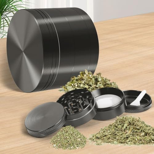 Klein Grinder Crusher Ø 4.9cm mit Pollen Scraper, 4 Teile Kräutermühle aus Edelstahl, Manueller Metall Gewürz Crusher für Tabak, Kräuter Kompakt Langlebig Gewürzmühle (Nickel-Schwarz) Generisch dY8x1