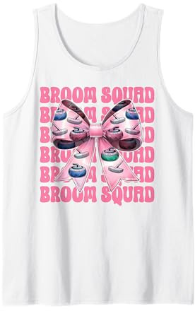 Broom Squad Curling Stone Player Girl Mom Coquette Bow Tank Top