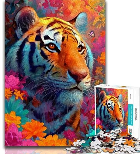 Puzzle 1000 Teile für Erwachsene Geschenke Blumentiger 1000-teiliges Puzzle Stressabbau Staycation Zeitvertreib Eltern-Kind-Interaktion 75x50cm