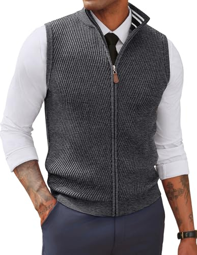 Mens Knitted Vests V Neck Tank Tops Waistcoat Dark Grey XL