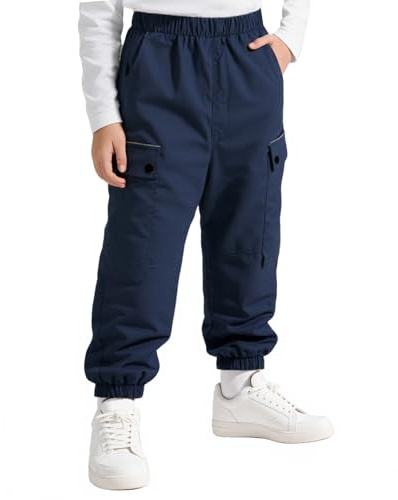 Keyck Boys Cargo Trousers, Kids Elastic Waist Joggers Pants Waterproof Windproof Trekking Hiking Trousers Breathable Mesh Lined with Multi Pockets Outdoor Daily for Children 13-14 Years, Navy Blue