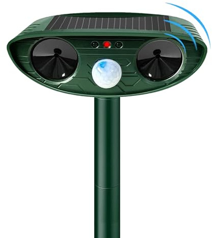Ultrasonic Cat Deterrent, Solar Marten Deterrent, Animal Repellent, Cat Repellent with Motion Sensor up to 10 m, Automatic 13.5 kHz - 65.5 kHz Ultrasonic Repellent for Cats, Dogs, Mice, Birds, Martens