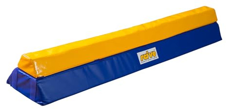 Reivo Schwebebalken Rinogym | Weicher Schaumstoff, sicher, breite Lauffläche 10 cm | Mit Klettbändern | Für Training im Verein | Blau-Gelb | 25 cm hoch | ca. 5 kg