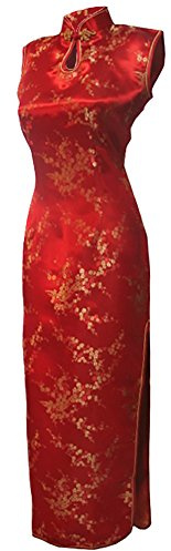 7Fairy Dam röd kinesisk bröllopsklänning Qipao blommig lång nyckelhål, Röd, 48 SE