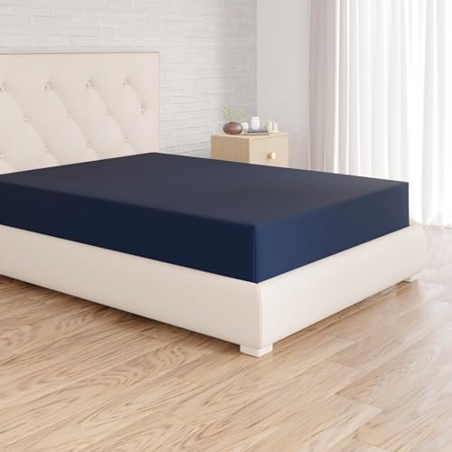Amazon Basics Spannbettlaken, 160 x 200 x 30 cm, Mikrofaser, Spannbetttuch - Matratzenhöhe bis 30 cm, Marineblau