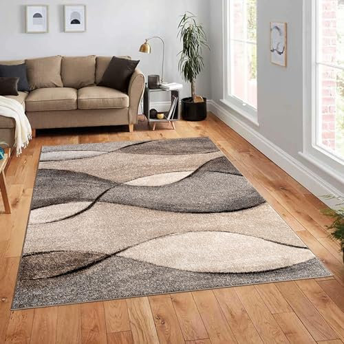 Paco Home Woven Carpet Modern With Wave Look Mottled In Grey Beige Cream, Size:160x230 cm