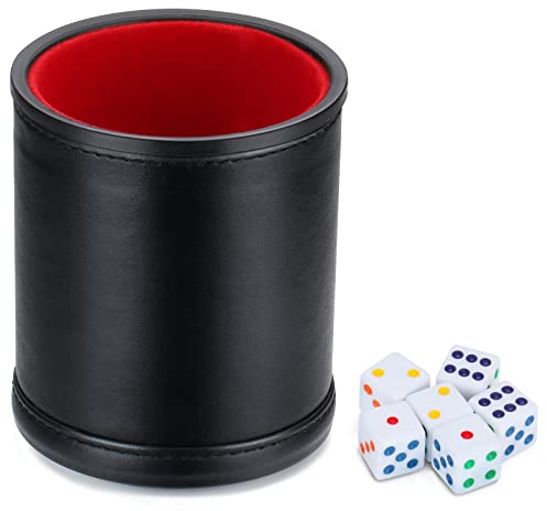 Delta-shop Felt Lined Professional Dice Cup - with 6 Dice Quiet for Yahtzee Game