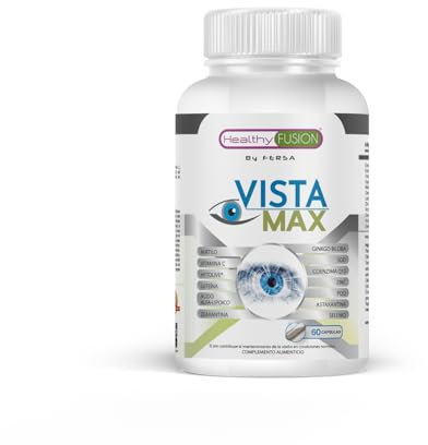 VistaMax Healthy Fusion | Vitaminas para los ojos con Luteína, Zeaxantina Mirtilo, Ginkgo Biloba | Elimina la fatiga ocular y mejora la agudeza visual | Repara y protege la visión | 60 cápsulas