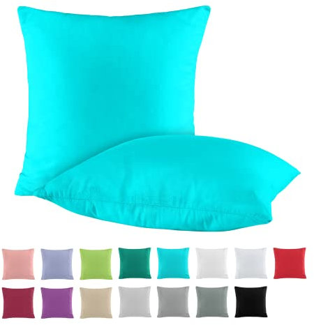 BaSaTex Doppelpack Baumwolle Renforcé Kissenbezug 80x80 cm | Kissenbezüge aus 100% Baumwolle | Kissenhüllen in Petrol Türkis