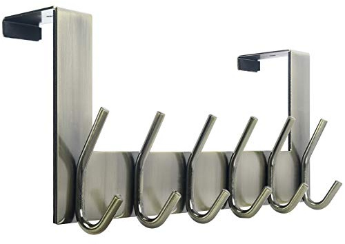 WEBI Over The Door Hook,Over Door Hanger Coat Rack Over The Door Towel Rack,6 Hooks for Hanging Clothes,Towels,Hats,Behind Back of Bathroom,Bronze