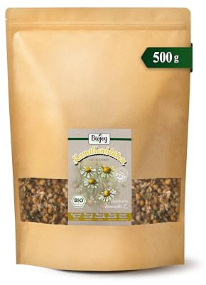 Biojoy Infusión de flores de manzanilla BIO (500 g), enteras y secas, naturales (Matricaria chamomilla L.)