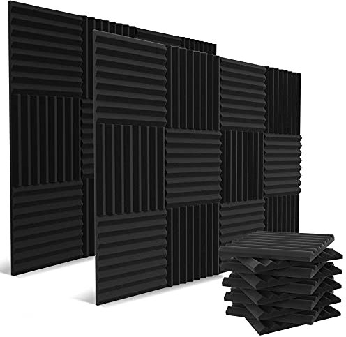 audiosoul 52 Pack Acoustic Panels 1 X 12 X 12 Inches - Acoustic Foam - High Density- Soundproof Studio Wedges - Charcoal
