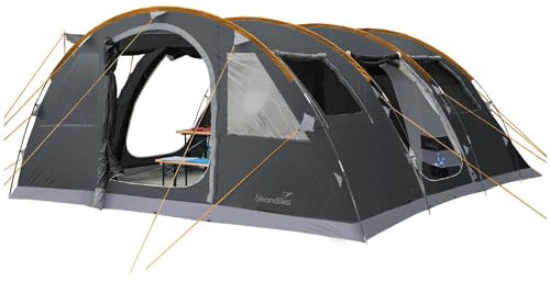 Skandika Tunnelzelt Gotland 6 Sleeper Protect | Camping Zelt für 6 Personen, eingenähter Zeltboden, mit dunkler Schlafkabine schwarz beschichtet, Wassersäule 5000mm | Zelte, Familienzelt, Campingzelt