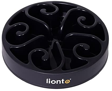 lionto Gamelle Anti-glouton pour Chiens et Chats, Ø 30 cm, Hauteur 7 cm, capacité jusqu'à 1500 g, gamelle antidérapante en Plastique Alimentaire, résistant au Lave-Vaisselle jusqu'à 100°, Noir
