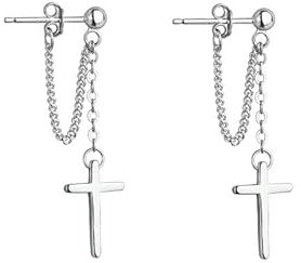 BSLVWG Kreuz Baumeln Ohrringe 925 Sterling Silber Kette Tropfen für Damen Herren Punk Kugel Ohrstecker Hypoallergen Christlich Religiöser Schmuck