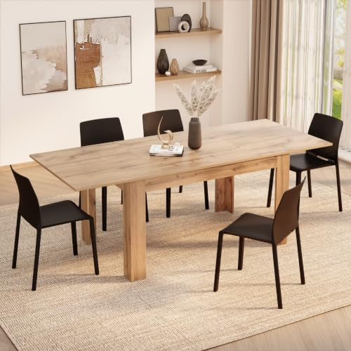 Mobili Fiver, Easy, Extendable Dining Table, 55,1(86,6) x35,4 in, Rustic Oak, for 6-8 People, Expandable Dining Table for Kitchen, Italian Furniture
