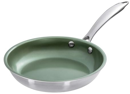 Just Vegan, Ceravegan Edelstahl ECO Bratpfanne - 20cm, 100% vegan, pflanzliche Antihaftbeschichtung - Avocadoöl - langlebige Pfanne - Mit GRATIS Pfannenschutz