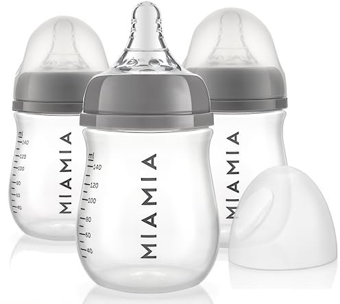 MiaMia Babyflaschen 3x 140 ml | 3er Set Flaschen mit weichem Silikon-Trinksauger | BPA-frei & Anti-Kolik | Ab 0 Monate | Spülmaschinenfest