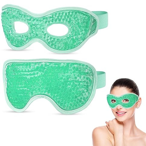 Heyu-Lotus 2Pcs Cooling Eye Masks, Reusable Hot Cold Eye Mask, Gel Bead Eye Mask Hot Cold Therapy Eye Mask Relief for Puffy Eyes,Dark Circles, Dry Eyes(Green)