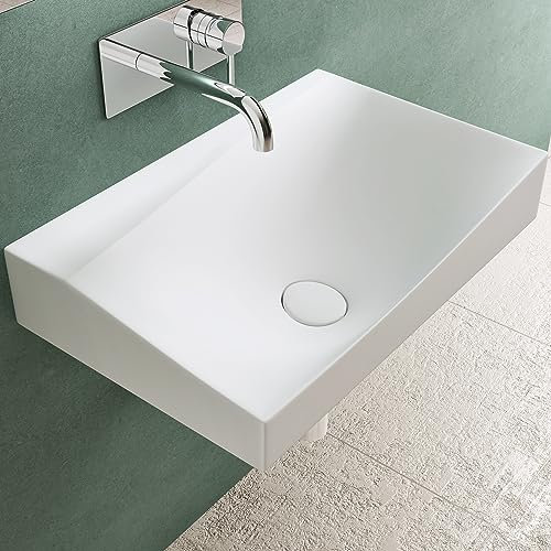 Mai & Mai Waschbecken Hänge-Waschtisch BTH: 60x38x20cm in Weiß glänzend aus Mineralguss mit Ablaufabdeckung Waschschale Col6035